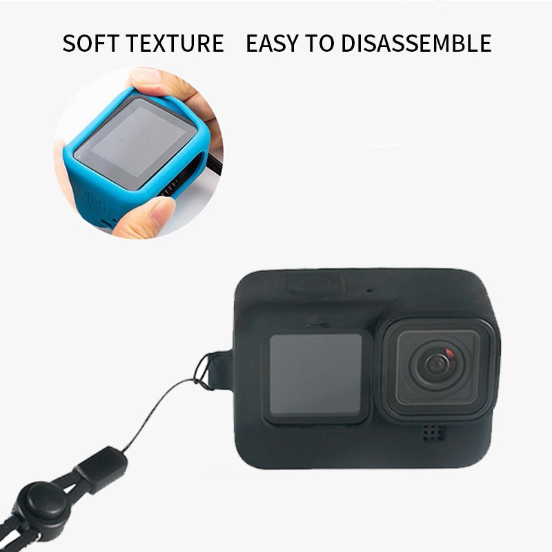 Housse de protection en Silicone pour caméra GoPro Hero 9, étui à manches noires, cadre avec lanière, accessoire,