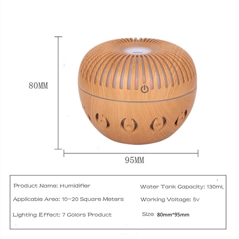 Electric Humidifier Essential Aroma Oil Diffuser Ultrasonic Wood Grain USB Mini Mist Maker LED Light Aromatherap for Home