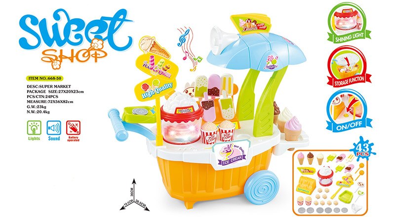 Pretend Play Toys Kids Simulation Candy Ice Cream Trolley Mini Pusher Car Toys Candy Ice Cream Supermarket Music Children: 88650