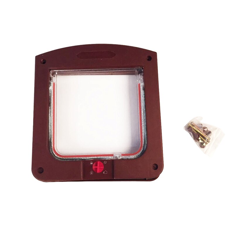 pawstrip 4 Way Lockable Cat Flap Door Small Dog Door Gate Safe Cat Door Flap Pet Tunnel Door For Cat 22*20*3cm White Coffee