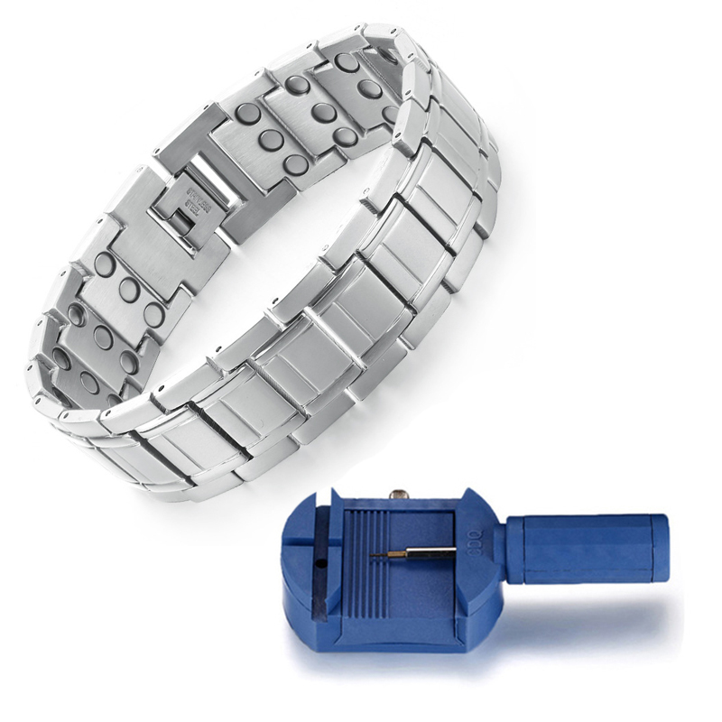 3x Sterkte Koperen Armbanden Voor Mannen Puur Koperen Magnetische Armband Met 3 Rij Neodymium Magneten Verstelbare Lengte Voor Mannen: Platinum Plated