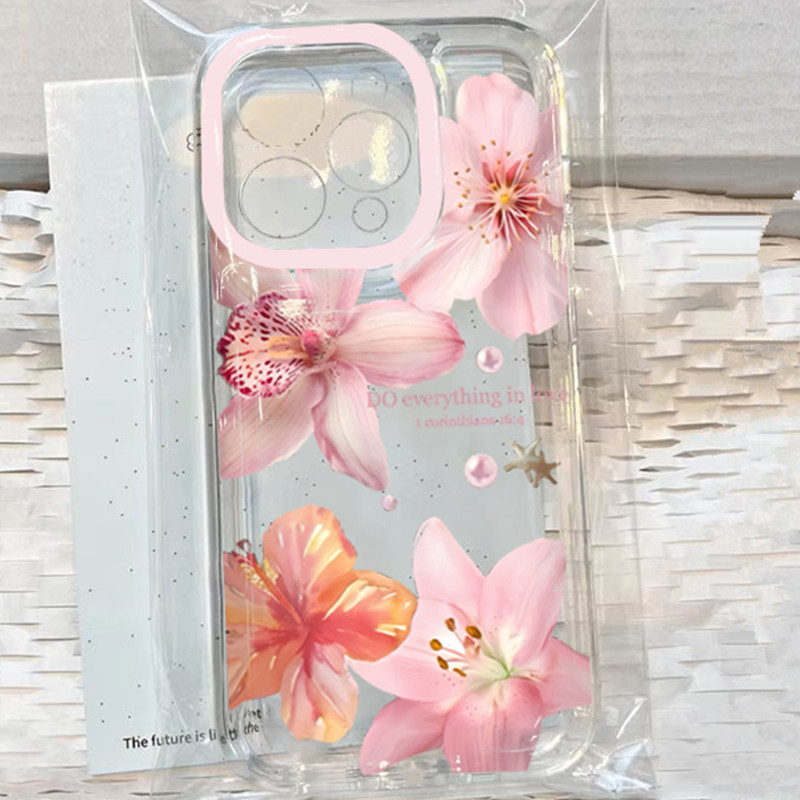 Coque de téléphone à motif de fleur de lys rose, étui souple Transparent pour iPhone 16 17 16e 15 14 13 12 11 Pro Max X XR XSMax 7 8 Plus SE2
