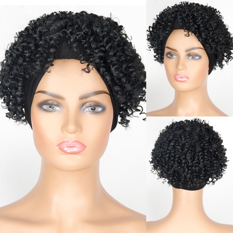 Pelo Afro Puff turbante sintético de LISI peluca corta rizada con cordón para la cabeza-peluca Updo Head-Wrap peluca para afroamericano: T1B / 613