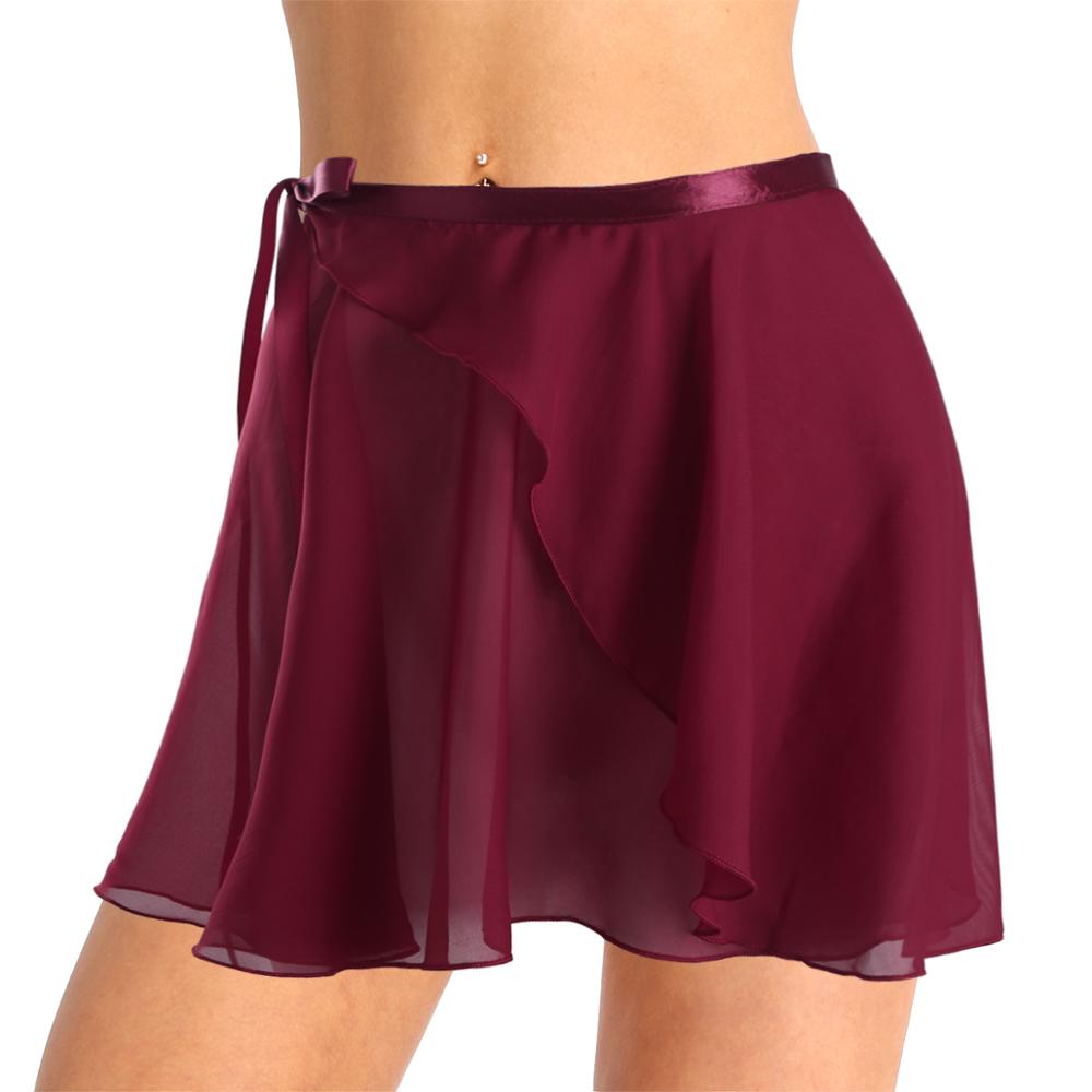 Frauen Erwachsene Damen Ballett tanzen Röcke Chiffon Ballett wickeln Felsen tanzen Schlittschuh wickeln Über Schal Mit Taille Krawatte für Leistung: Wein rot