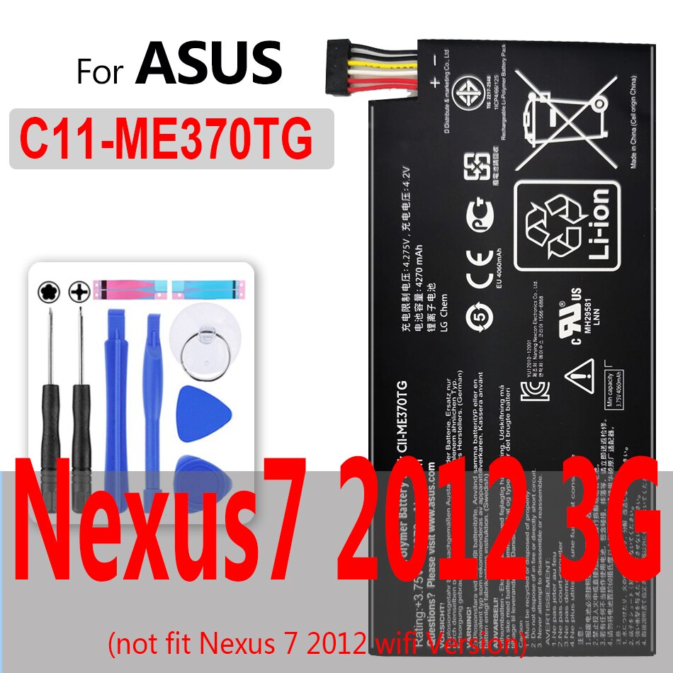 Voor Asus Google Nexus 7 Nexus7 Wifi/3G I/Ii 2nd Versie Li-Polymeer Batterij c11-ME370T C11-ME370TG 4270Mah Tab Batterij: C11-ME370TG