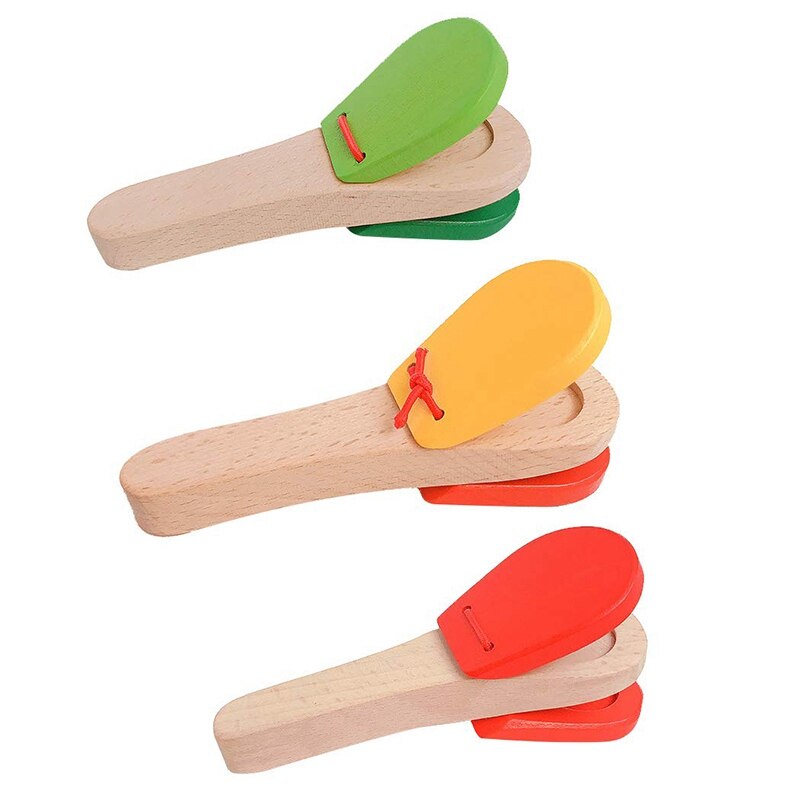 Children's Wooden Percussion Instrument Castanet Clapper Long Handle Wood Castanet Rhythm Musical Percussion Instrument