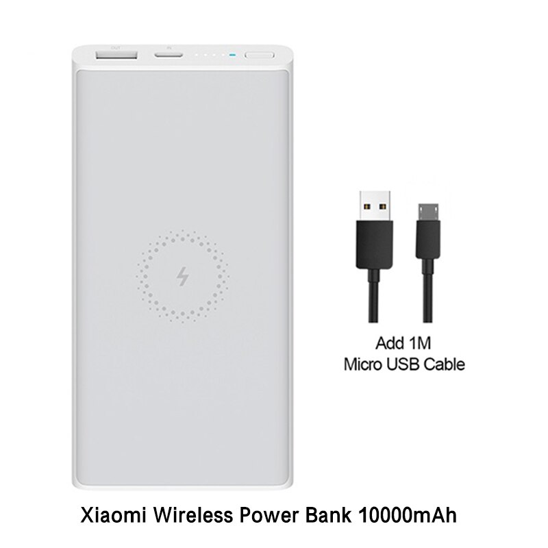 Xiaomi Wireless Power Bank 10000 mAh USB Type C Mi Powerbank Portable Qi Fast Wireless Power bank charger for Xiaomi iPhone: white Add Micro