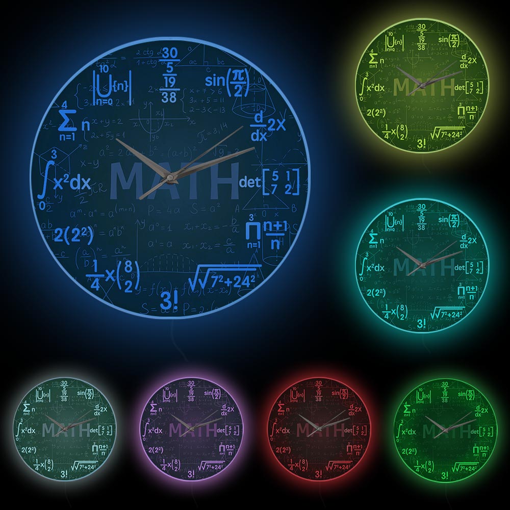 Reloj de pared colgante con de matemáticas para mujer, pizarra verde para colgar en la pared, arte de matemáticas y ciencia, ideal para de regreso a la escuela: White Frame With LED