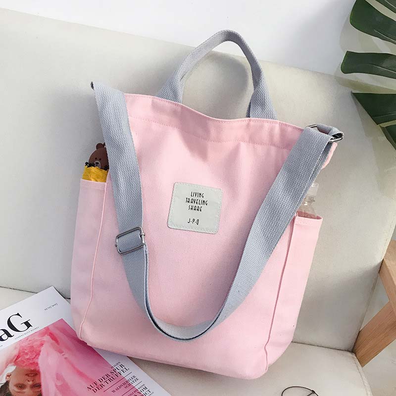 Donne della Tela di Canapa del Sacchetto di Spalla Delle Signore Casual di Velluto A Coste di Stoffa Morbida Borsa Con Tracolla Libri Sacchetto di Strisce di Stoffa Femminile Della Borsa di Borse per la Spesa: Colore rosa