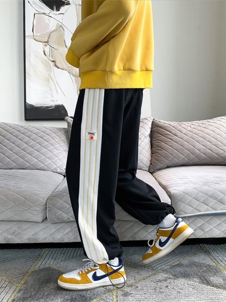 Hip Hop Baggy Broek Hong Kong Stijl Sport Casual Broek Unisex Preppy Stiksels Straight Leg Harembroek High Street Joggers