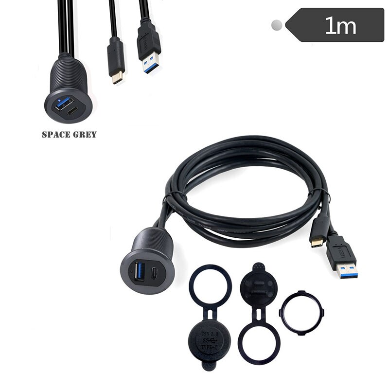 1M USB Socket Extension Cable Car Van Dashboard Flush Mount Panel 2 USB Plug Data Cord Motorcycle Wire Charger
