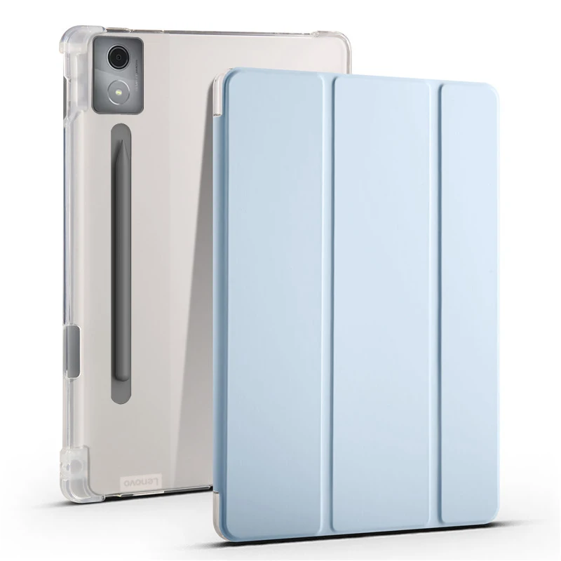 Pour Lenovo Idea Tab Pro étui avec porte-stylo à trois volets support arrière souple Coque pour Lenovo Idea Tab Pro 12.7 étui tb373fu: Bleu