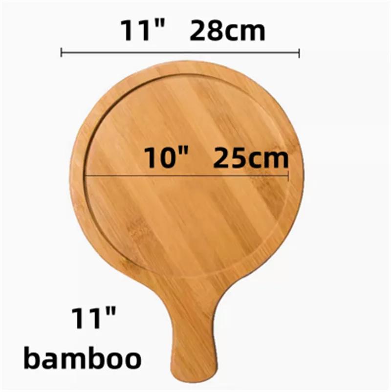 Wooden Pizza board Round with Hand Pan Baking Tray Stone Cutting Board Platter Pizza Bamboo Cake Bakeware Tools rejilla para: Beige
