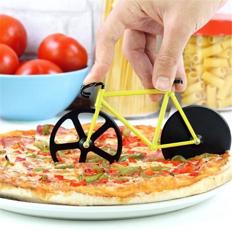 Creatieve icycle vorm pizza cutter slicer rvs dual wiel slicer in doos mooie bakken gereedschap thuis bakvormen gratis