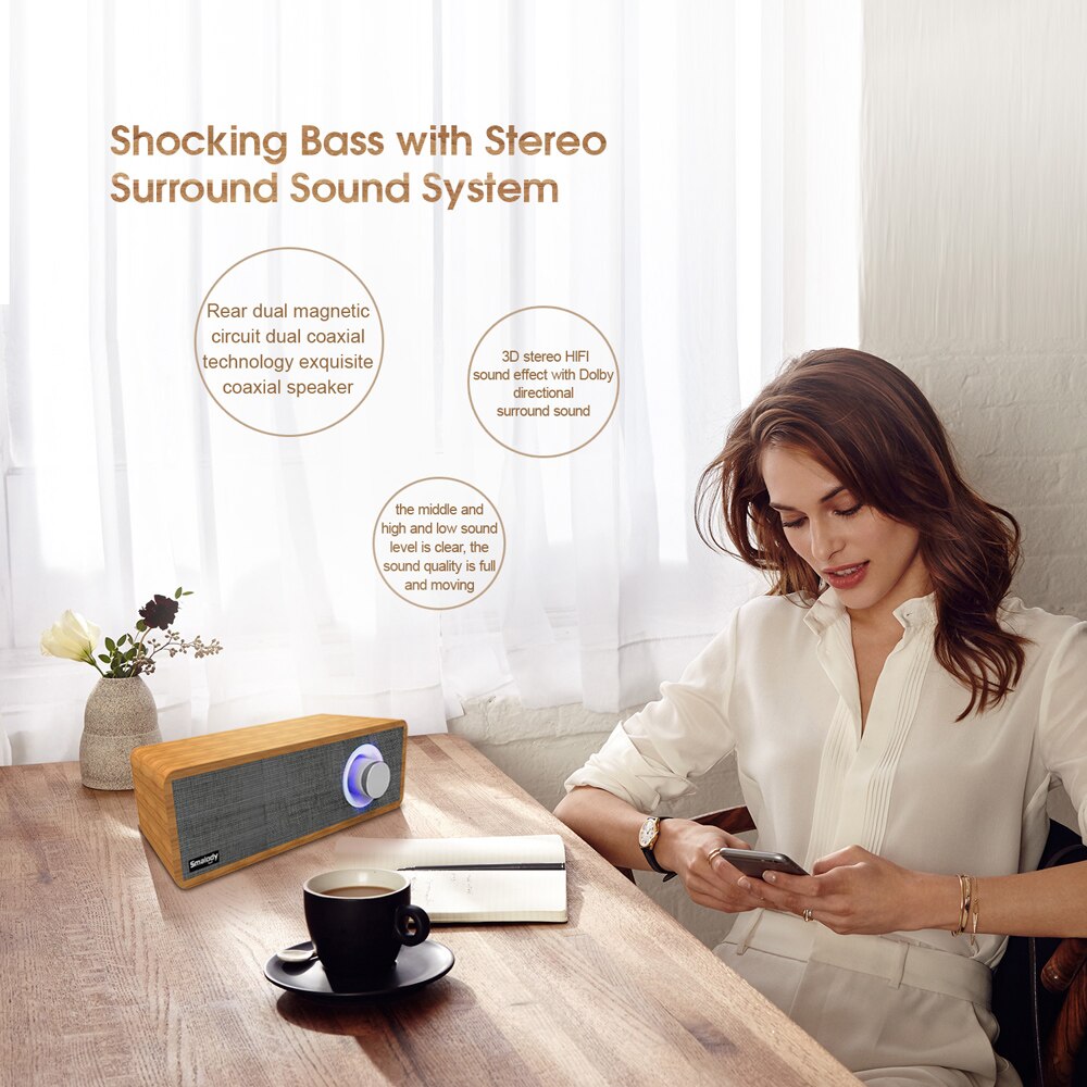 Klassischen Holz Klang struktur Bluetooth Lautsprecher Tragbare Holz Drahtlose Lautsprecher Stereo Mini Subwoofer