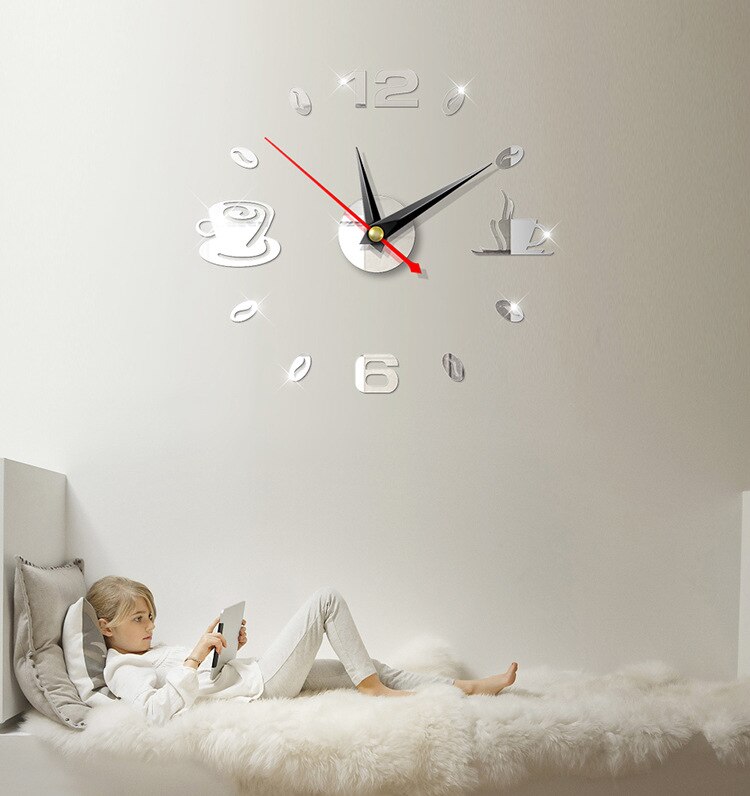 Espejo de pared grande 3D moderno, Espejos decorativos, superficie, reloj de pared, pegatina para casa, oficina, habitación, espejo DIY, decoración, recién llegado: Silver1