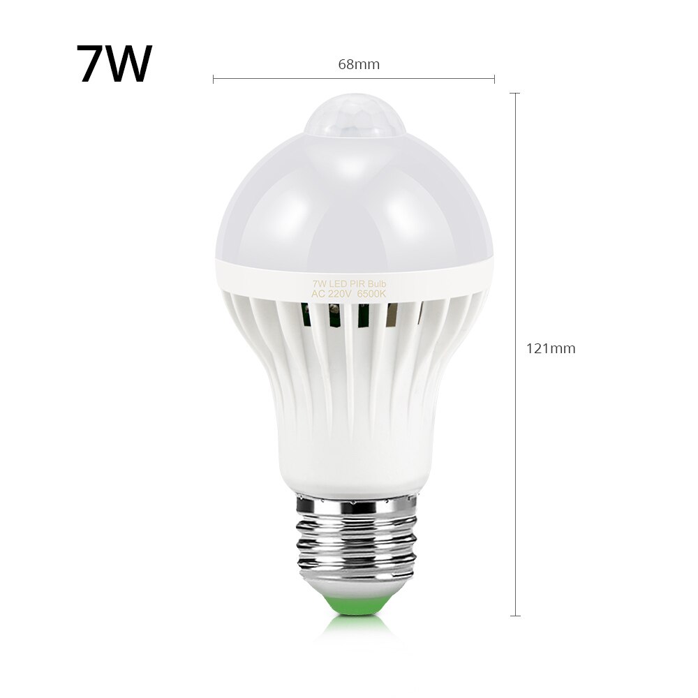 220v 5w 7w 9w 12w 18w pir bevegelsessensor lys  e27 bevegelsesdetektor led pære lampe trapp gang gang gang korridor nattbelysning: 7w / Varm hvit