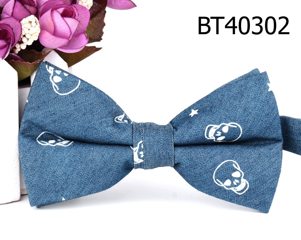 Nœud papillon en jean pour marié, pour homme et femme, cravate en Denim, bleu, motif Floral: BT40302