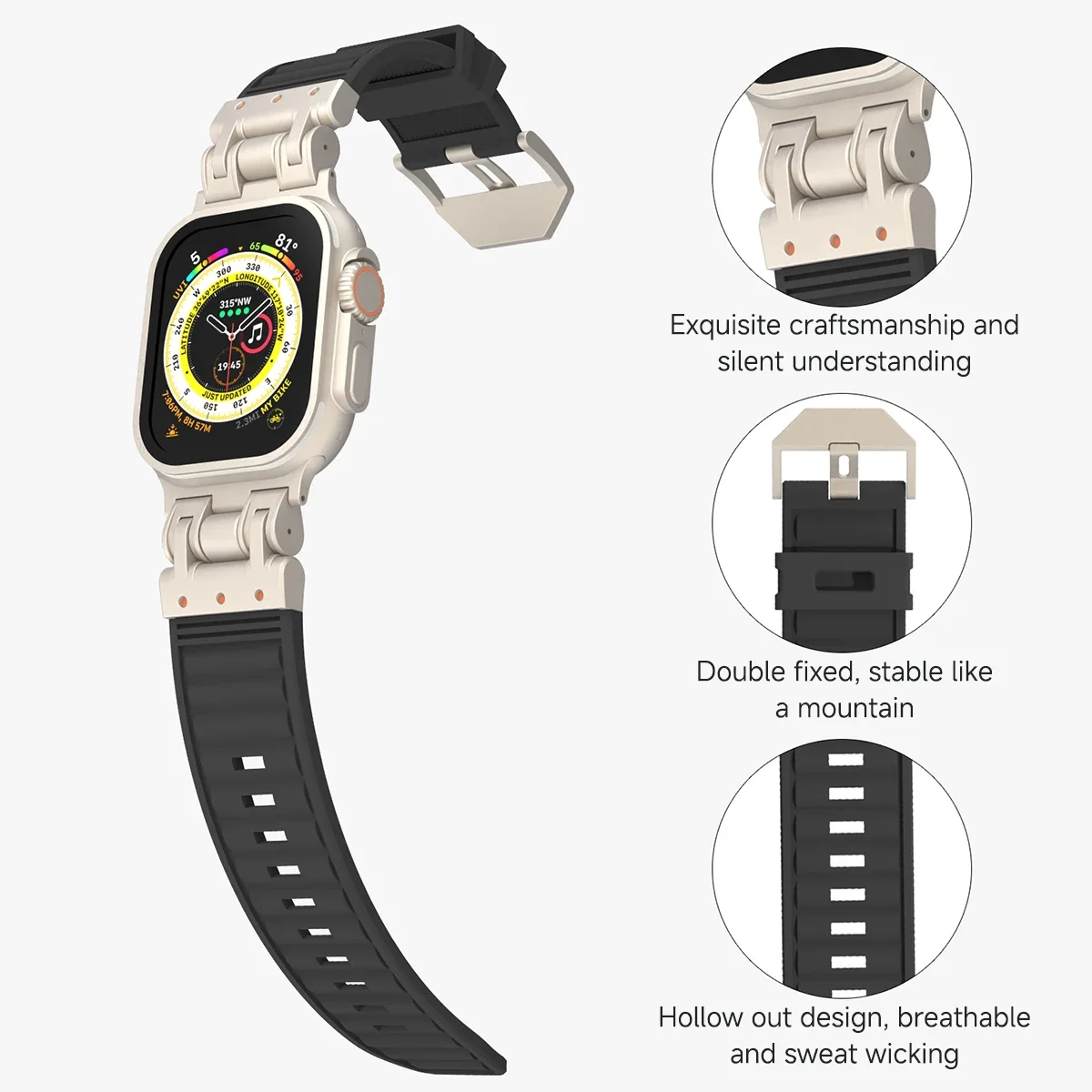 Sports silikone rem til apple watch ultra 2 49mm 45mm 44mm 42mm blød gummirem til iwatch serie 9 8 7 6 5 4 se herrearmbånd