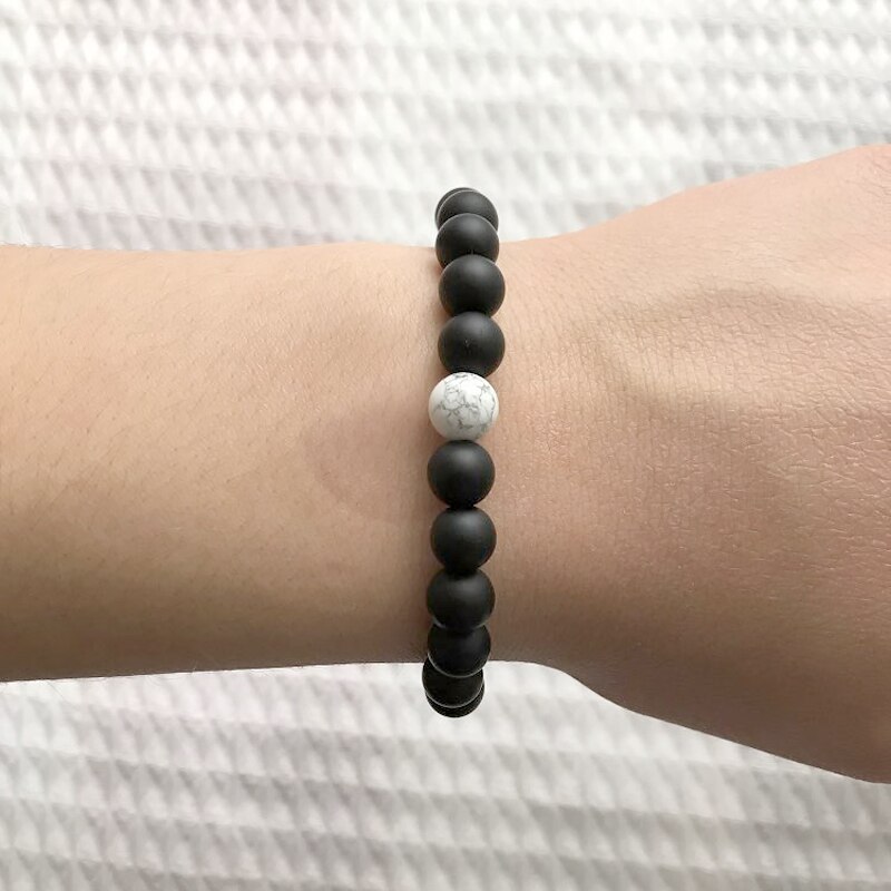 Paar Abstand Armbinde Natürliche Stein Schwarz Weiß Perlen Armbänder Charme Yoga Armreifen Schmuck Für Frauen Männer Liebhaber Pulsera