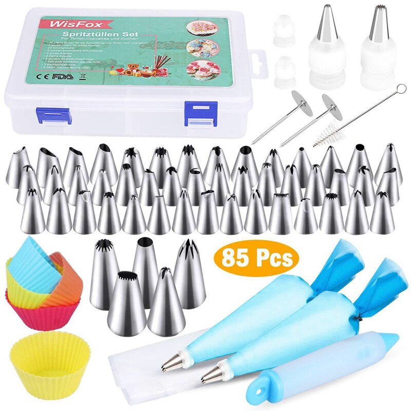 Cake Decorating Set Piping Nozzles Tips Pastry Scraper Converter Silicone Cream Bag DIY Cupcake Dessert Baking Supplies Kit: 85 PCS
