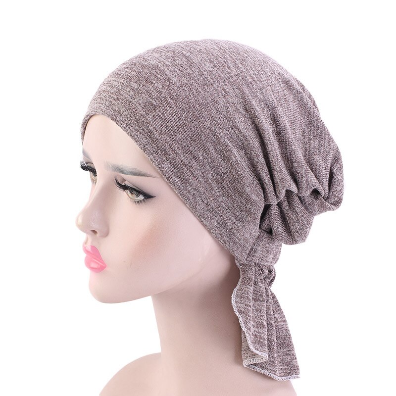 Womens Muslim Hijab Stretchy Cotton hat Turban Hair Caps Cover Hair Loss Head Scarf Wrap Pre-Tied Headwear Strech Hair Styling: Dark Khaki