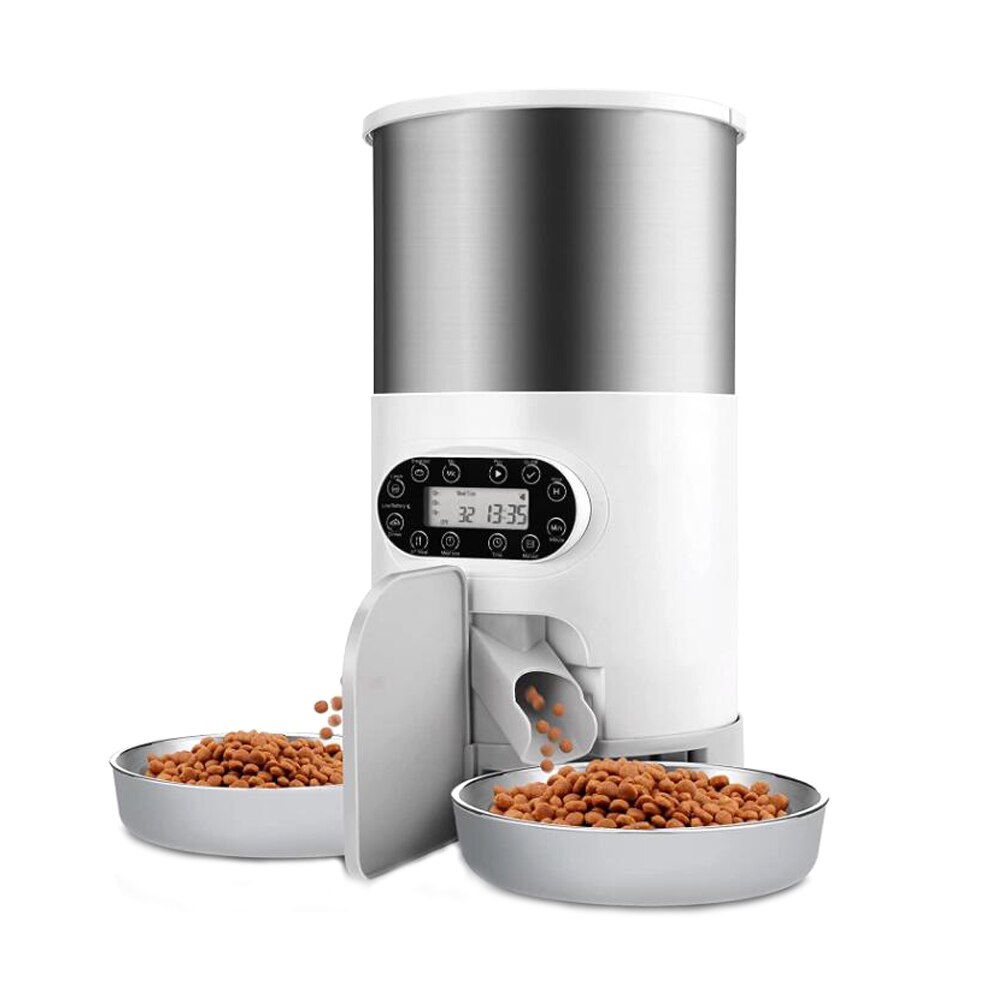 Smart App Pet Feeder Kat En Hond Voedsel Dispenser Rvs Kom Medium-Sized Katten En Honden Met Opname timing Voeden: 4.5L Double bowl / Button control