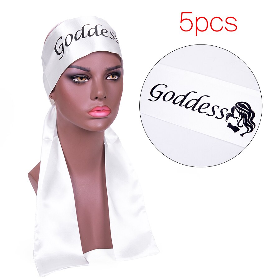 Alileader billig silke sateng kant skjerf sateng kant hodebånd for parykker sateng kant legging skjerf hair extensions wraps hodebånd: Gudinne bai 5 stk