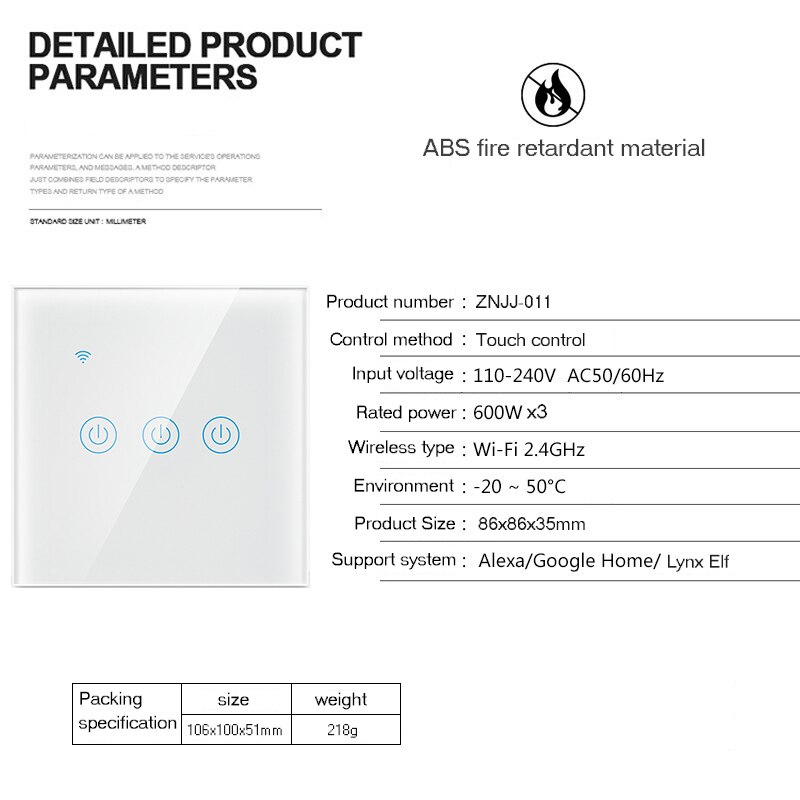 Interrupteur tactile interrupteur intelligent interrupteur mural panneau 1/2/3 Gang Tuya wifi interrupteur de lumière norme européenne travail avec Alexa Google Home: Default Title
