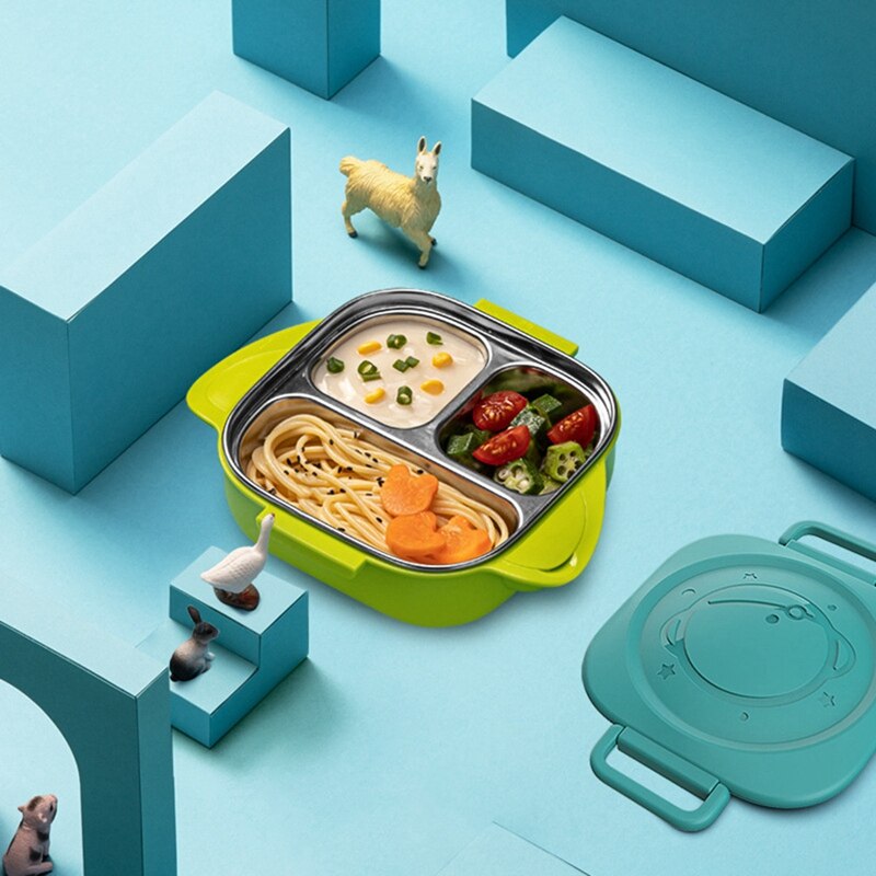 Piatto da pranzo in acciaio inossidabile riempito ad acqua per bambini scatola da pranzo sigillata con isolamento staccabile a mano antiscottatura
