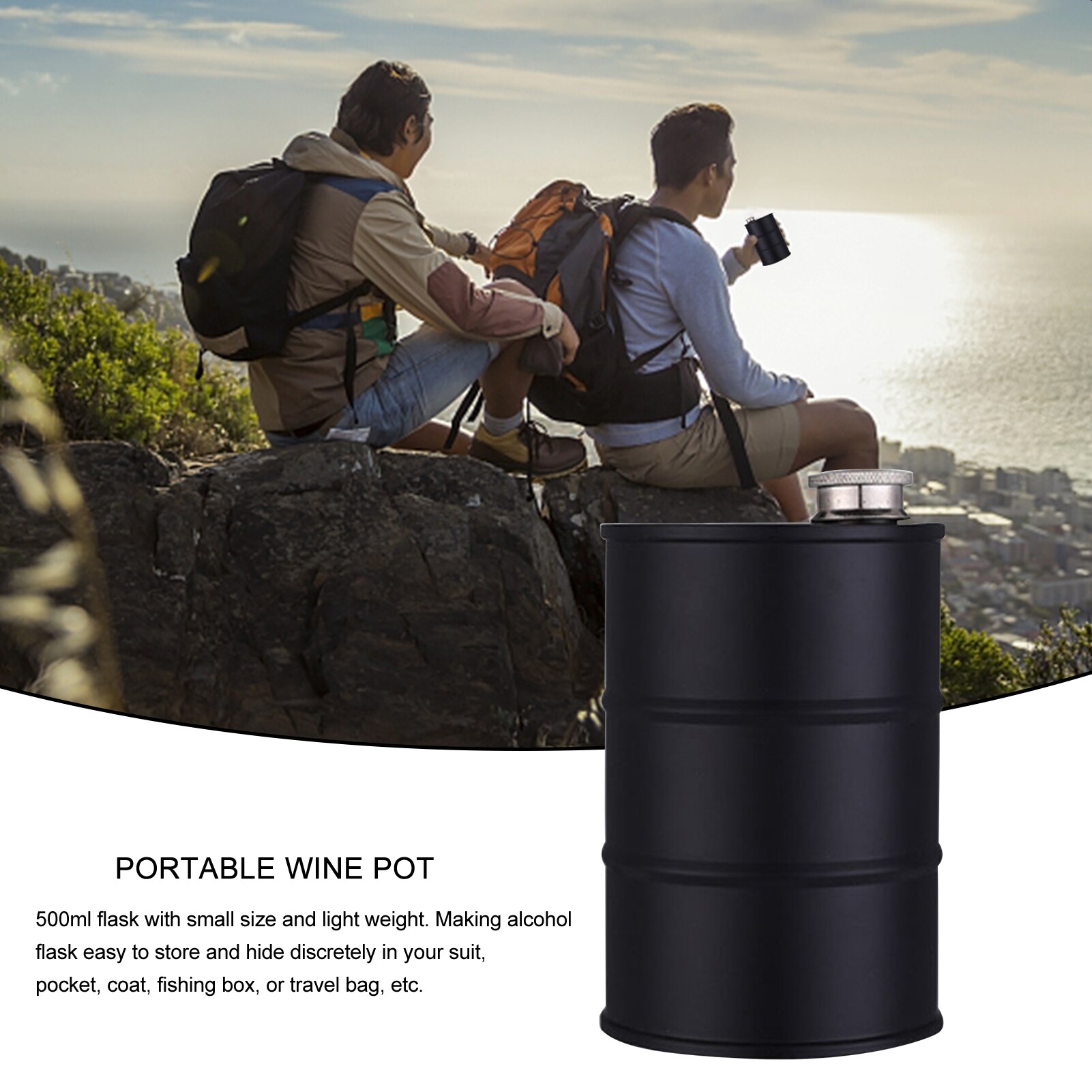 500ml Oil Drum Shape Drink Leakproof Whiskey Outdoor Black Portable Flagon Liquor Flask Bar Storage Wine Pot Stainless Steel