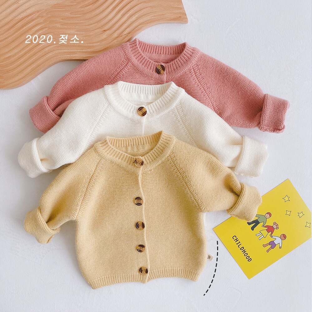 Hiver enfants tricot chandails coréenne tout-match de couleur unie pull bébé filles garçons Cardigan pull veste Bebe manteau
