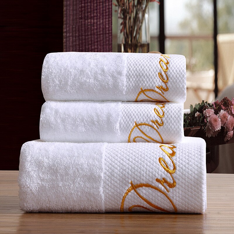 Cotton Bath Towels White Embroidery Star Hotel Luxury Bath Towel Sets Soft Face Towel Strong Water Absorbent Household Bathroom: Design 5 / 3pcs Towel Set