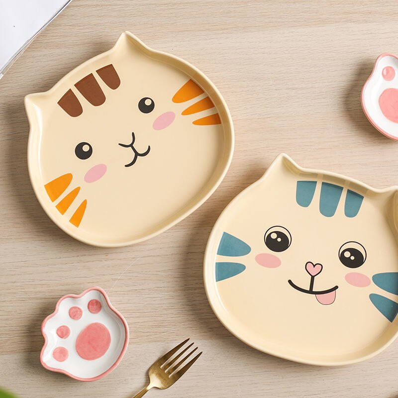 Cartoon Cat Dinner Plate Sets Hand Painted Retro Under-glazed Dessert Dishes Steak Ceramic Plates Home Decoratio KEDICAT
