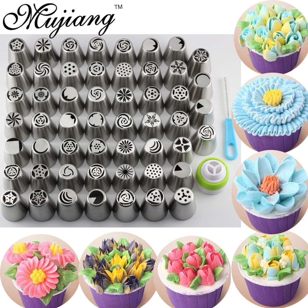 Mujiang 55 Stks/set Rvs Russische Tulp Icing Piping Nozzles Pastry Tips Cake Decorating Tools Voor De Keuken Bakken