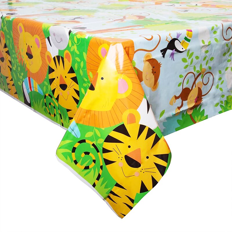 Jungel dyr engangs duk vill tiger løve ape fest safari gratulerer med dagen fest dekor barn gutter jenter bordtrekk