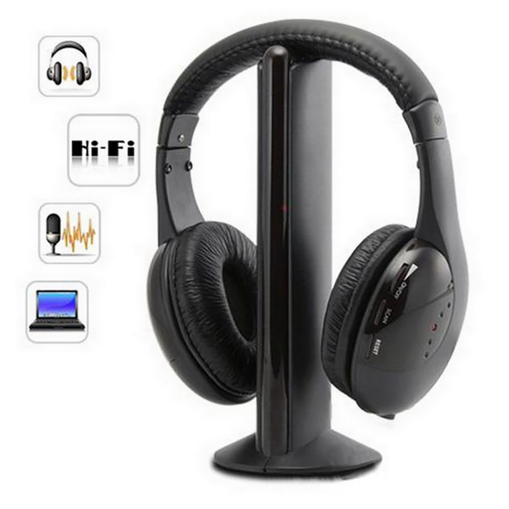 5w1 Hi-Fi słuchawki bezprzewodowe s słuchawki douszne na PC Laptop TV Radio FM MP3 czarne słuchawki gamingowe TV słuchawki bezprzewodowe