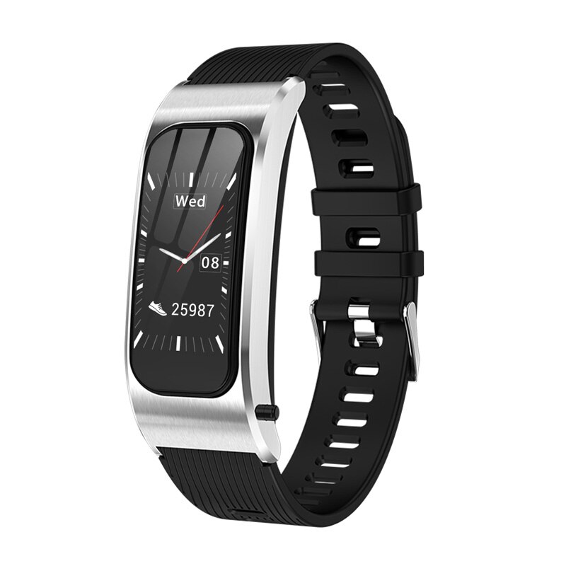 Smart Watch R21 Bluetooth Phone Call Answer Bracelet Heart Rate Blood Pressure Fitness Tracker Color Men Women Sports Alarm Band: SILVER BLACK