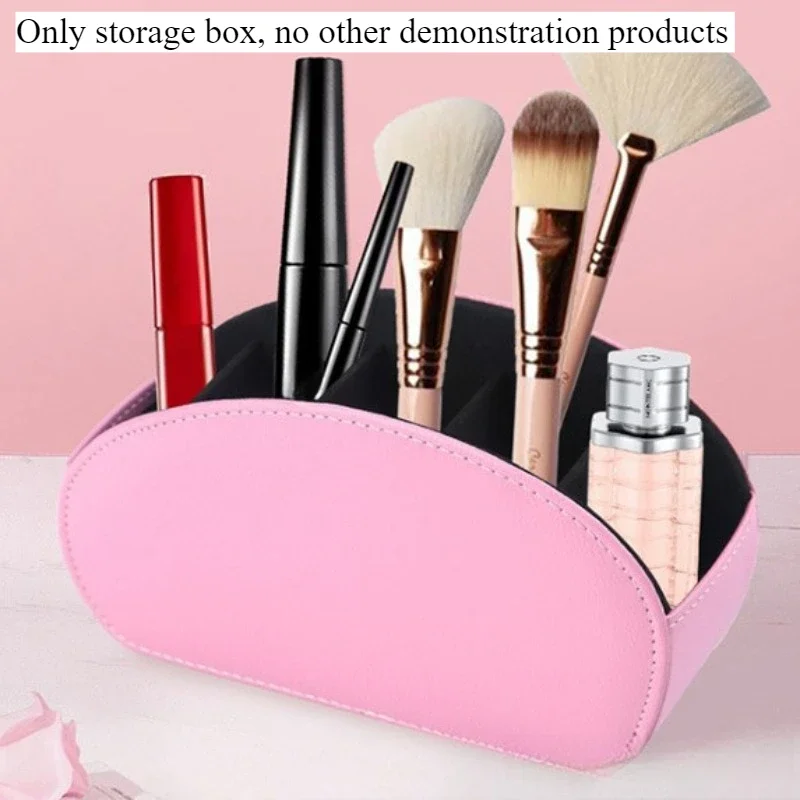 1PC Multifunctional 5 Grid Desktop PU Leather Organizer Remote Control Storage Box Cosmetics Makeup Brush Holder Sundries Stand: Orange
