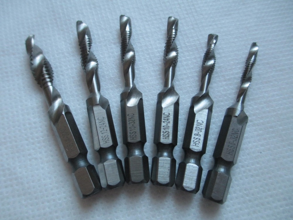 Drill Tap Combination Bit 6pc Sae Hss Tap Drill Debur Counter Sink Set Hss Tapping Deburring Countersink Bit Nc Thread Screw Tap