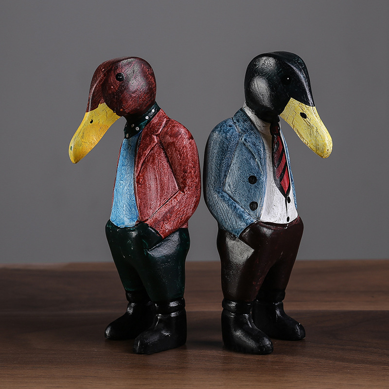 Vilead 2 stycken amerikansk retro anka man statyer vintage hartsfigurer hem skrivbordsdekoration vardagsrum hus inredning