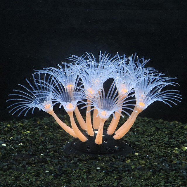 Coraux de tournesol, Gel de silice souple qui se déplace naturellement avec le flux d'eau, corail qui brille dans la nuit, pour les décorations d'aquarium de poissons: Orange