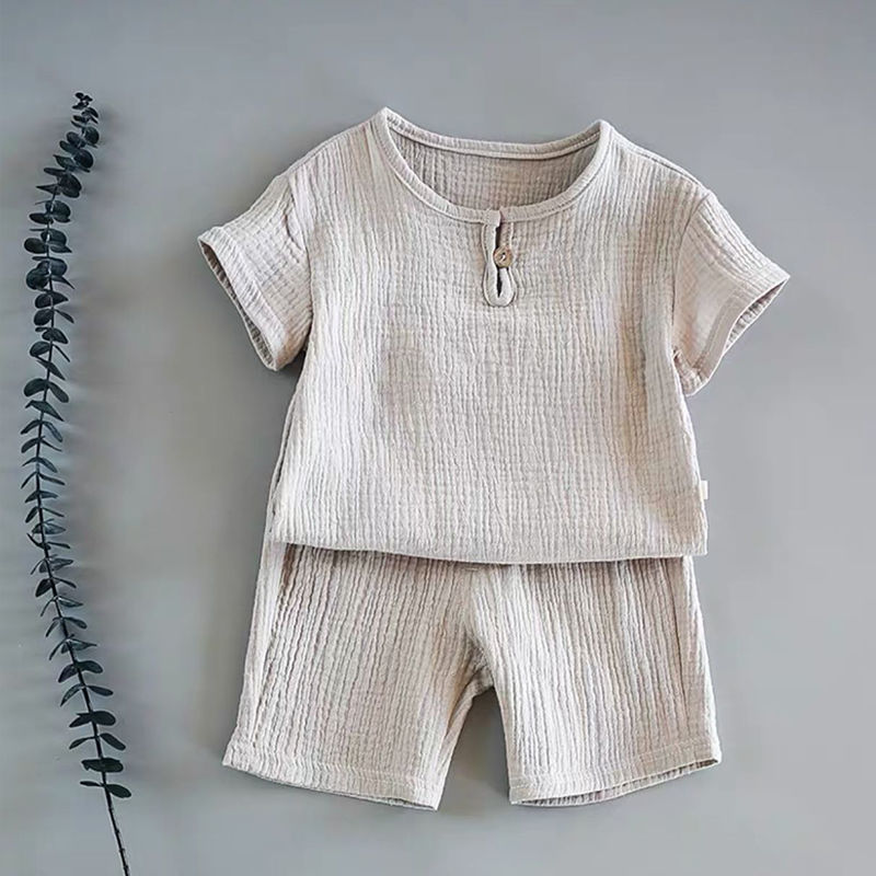 12M-8 Jahre 2 Stck Jungen Mädchen Kleidung setzt Sommer Baby Mädchen Kleidung Baumwolle Und Leinen retro freundlicher freundlicher Kleidung anzüge: grau / 100cm