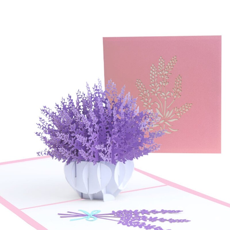 3D Pop-Up Lavender Greeting Card for Birthday Mother's Day Wedding Party Anniversary with Envelope