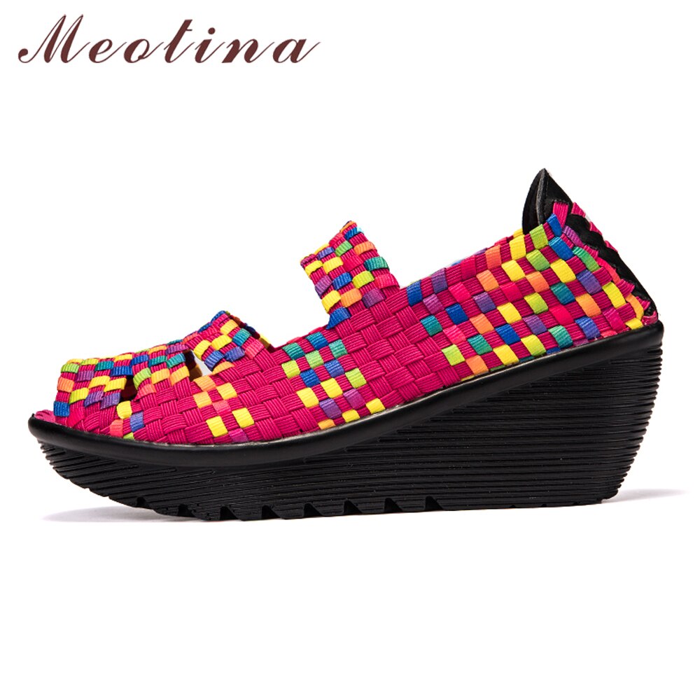 Sandalias de plataforma de Meotina para mujer zapatos tejidos de verano Mary Janes pescador zapatos casuales de cuña de Punta abierta otoño calzado rojo 40