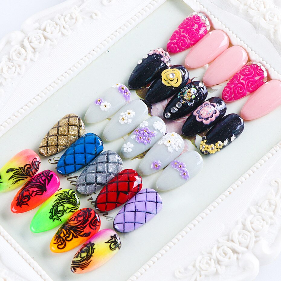 Anggya 3 stk diy nail stamper silikon sjablong blomst prege form uv gel lakk carving 3d markeringsmal nail art verktøy dekor