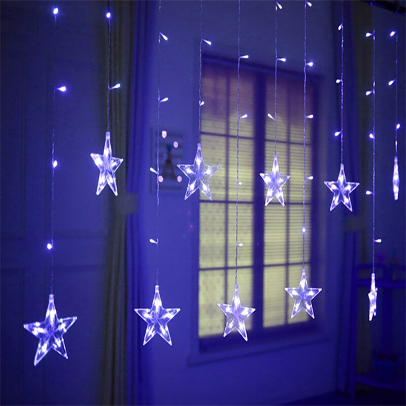 220V EU Plug LED Star Christmas Curtains lights Indoor/Outdoor Garland string fairy Lamp For Wedding Party Decoration: Style2 Blue / 110V-US Plug