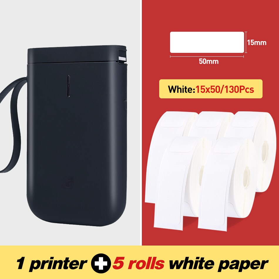 Niimbot  d11 bærbar mini bluetooth label printer lomme trådløs termisk label printer blækfri til mobiltelefon android ios: Sort 5 whitelabel c