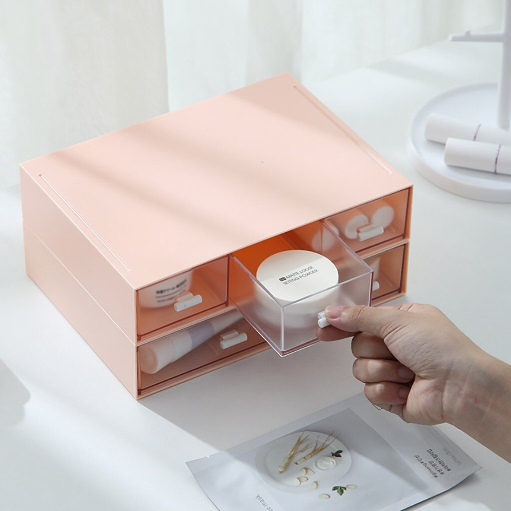 Pull-out Storage Drawer Transparent Dustproof Cosmetic Storage Box Freely Combinable Storage Cabinet Desktop Item Organizer#g30