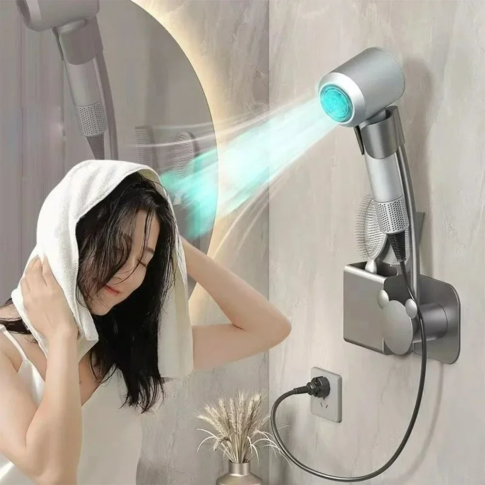 No need To Punch Holes No Need To Hold Adjustable Wall Hanging Hair Dryer Holder Free Of Hands Universal Air Duct Storage Rack